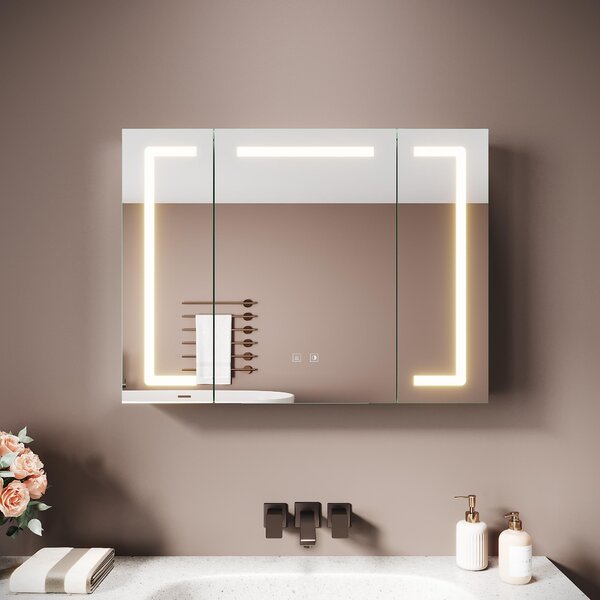 Sonni třídveřová hliníková zrcadlová skříňka 80 x 60 x 12,5 cm Světle stříbrná Paměťová funkce Power-off Anti-fog Tři barevné teploty