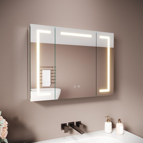 Sonni třídveřová hliníková zrcadlová skříňka 80 x 60 x 12,5 cm Světle stříbrná Paměťová funkce Power-off Anti-fog Tři barevné teploty