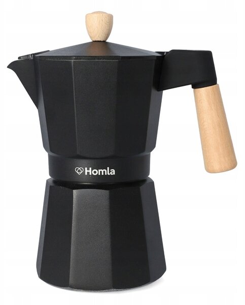 Moka konvička MIA MOKKA černá s dřevěnou rukojetí, 6 šálků HOMLA
