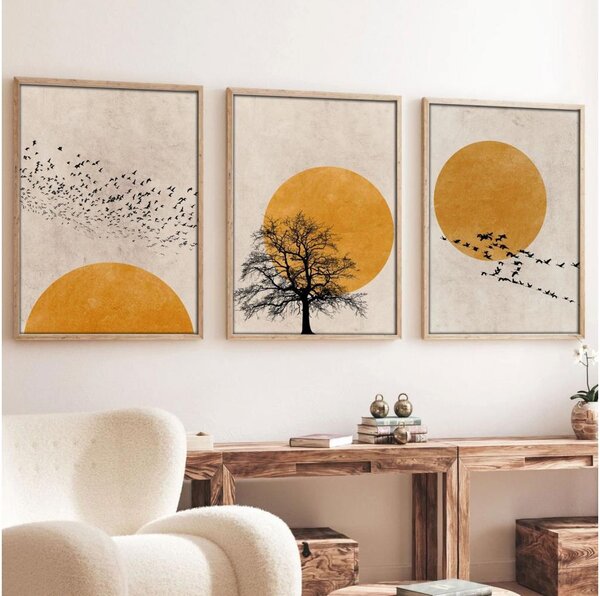 SADA 3x Obraz ve fotorámečku 50x70 cm béžová/oranžová