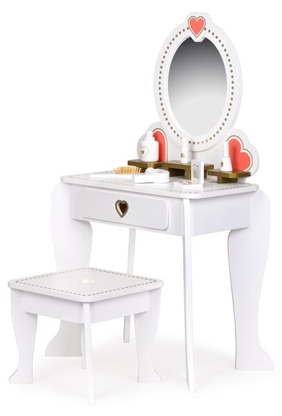 ECOTOYS W08H102B Velký dřevěný toaletní stolek pro děti se zrcadlem a stoličkou