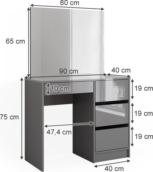 Toaletní stolek Vicco Sherry Šedá 90 cm se zrcadlem, Model 41283