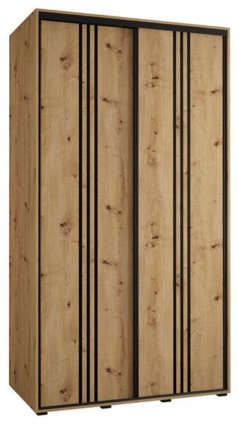 Šatní skříň s posuvnými dveřmi DAVOS 6, 140cm | DUB Artisan / černé pojezdy