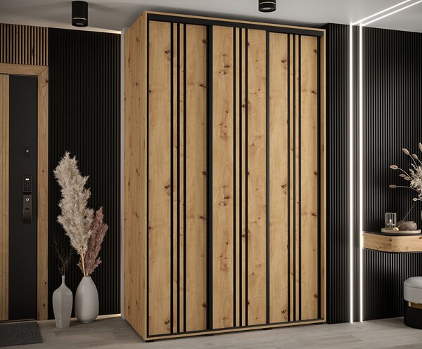 Šatní skříň s posuvnými dveřmi DAVOS 6, 160cm | DUB Artisan / černé pojezdy