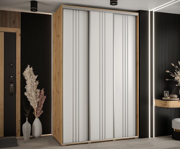 Šatní skříň s posuvnými dveřmi DAVOS 6, 160cm | DUB Artisan / bílá / stříbrné