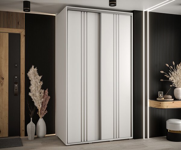 Šatní skříň s posuvnými dveřmi DAVOS 6, 140cm | Bílá / stříbrné pojezdy