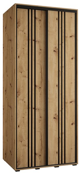 Šatní skříň s posuvnými dveřmi DAVOS 6, 100cm | DUB Artisan / černé pojezdy