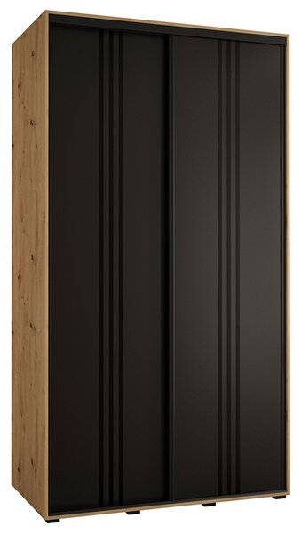 Šatní skříň s posuvnými dveřmi DAVOS 6, 140cm | DUB Artisan / černá / černé pojezdy