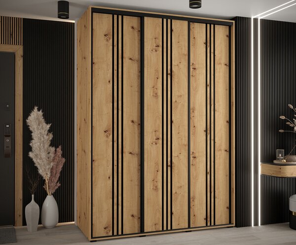 Šatní skříň s posuvnými dveřmi DAVOS 6, 170cm | DUB Artisan / černé pojezdy