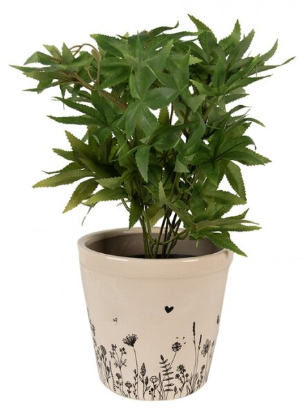 Černo-bílý keramický obal na květináč luční Flora a Fauna M – 15x14 cm