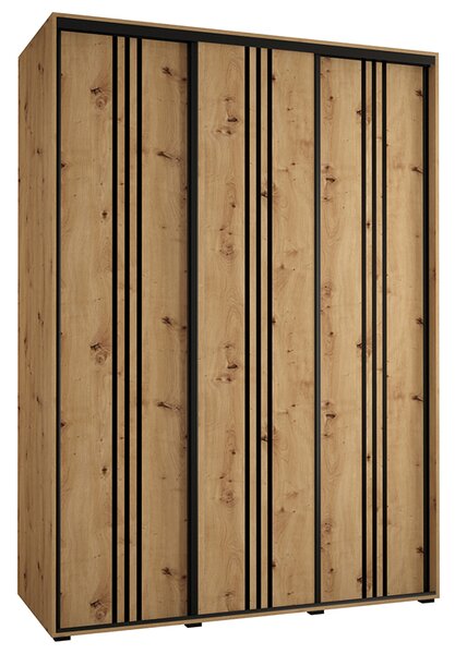 Šatní skříň s posuvnými dveřmi DAVOS 6, 170cm | DUB Artisan / černé pojezdy