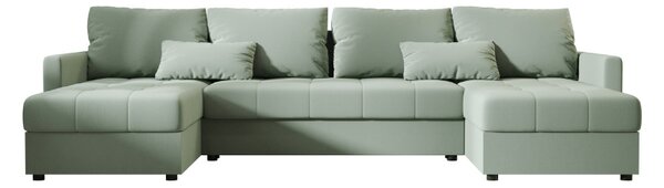 Rozkládací sedací souprava do U VENORIA 285x146 cm, světle zelená + 2 polštářky ZDARMA
