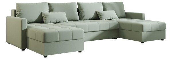 Rozkládací sedací souprava do U VENORIA 285x146 cm, světle zelená + 2 polštářky ZDARMA