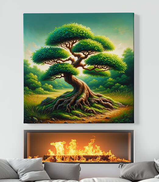 Obraz na plátně - Strom života košatá Bonsai v přírodě FeelHappy.cz Velikost obrazu (šířka x výška): 40 x 40 cm