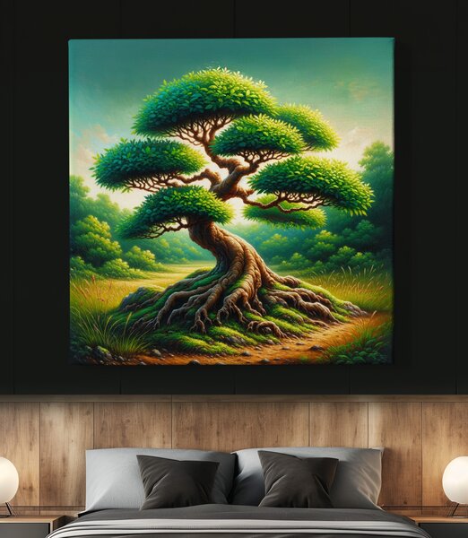 Obraz na plátně - Strom života košatá Bonsai v přírodě FeelHappy.cz Velikost obrazu (šířka x výška): 40 x 40 cm