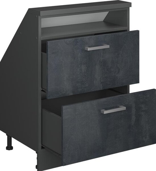 Kuchyňská skříňka pod šikmou střechu Vicco R-Line Černý beton 60 cm se 2 zásuvkami, Model 58216