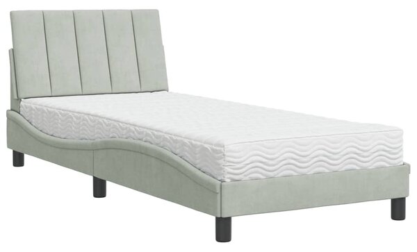 Postel s matrací Hanko světle šedá 90 x 200 cm samet 3208574