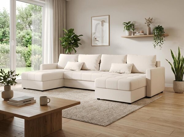 Rozkládací sedací souprava do U VENORIA 285x146 cm, krémová + 2 polštářky ZDARMA