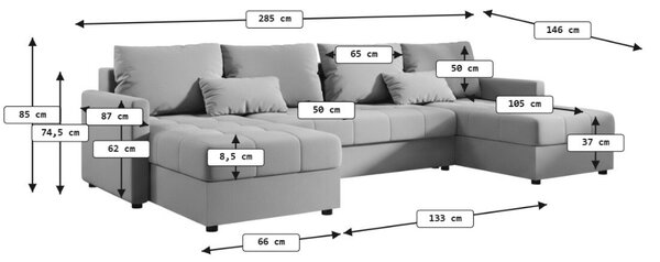 Rozkládací sedací souprava do U VENORIA 285x146 cm, krémová + 2 polštářky ZDARMA