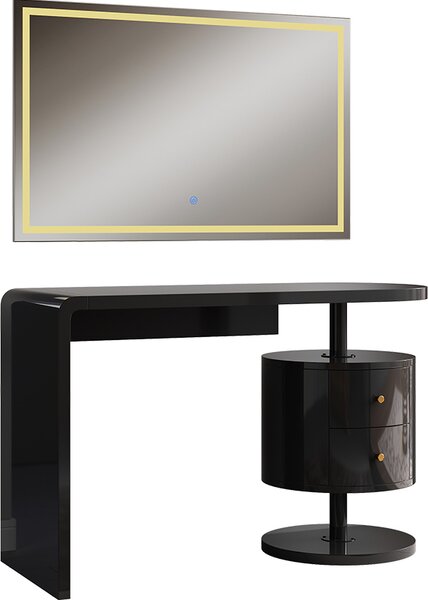 Toaletní stolek Vicco Lara Černý vysoký lesk 120 cm se zrcadlem LED, Model 50182