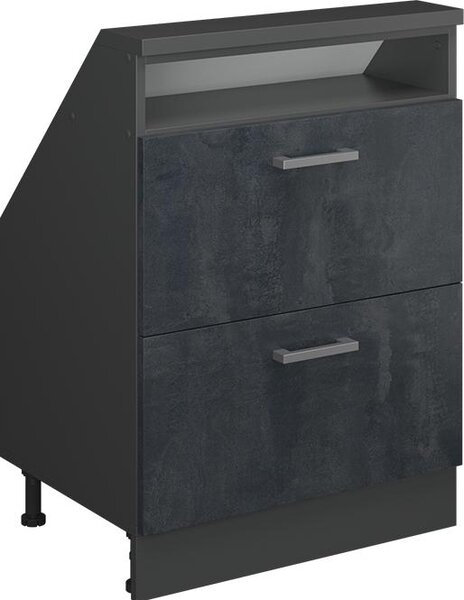 Kuchyňská skříňka pod šikmou střechu Vicco R-Line Černý beton 60 cm se 2 zásuvkami, Model 58216