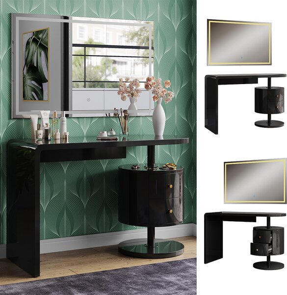 Toaletní stolek Vicco Lara Černý vysoký lesk 120 cm se zrcadlem LED, Model 50182