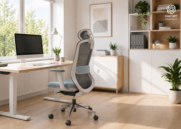 Ergonomická kancelářská židle MERCURY BESSEL ŠEDÝ PLAST, MODRÁ – pohodlné sezení