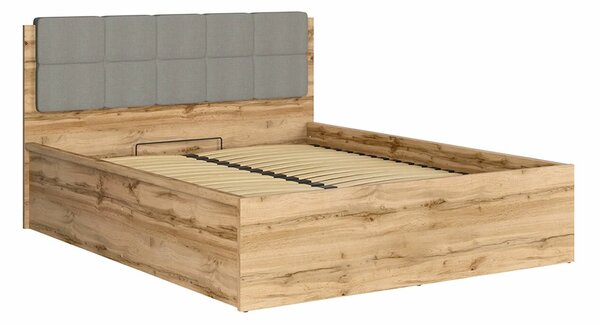 Postel dvoulůžko s úložným prostorem a roštem TETRIS 160x200, dub wotan - šedá