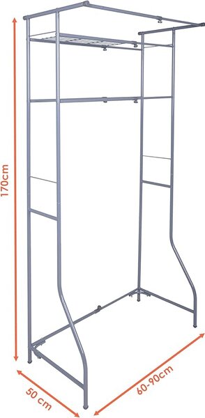 Kovový koupelnový regál nad pračku FIXANO 170x60-90 cm, šedá