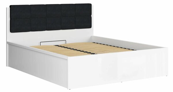 Postel dvoulůžko s úložným prostorem a roštem TETRIS 160x200, bílá lesk - černá