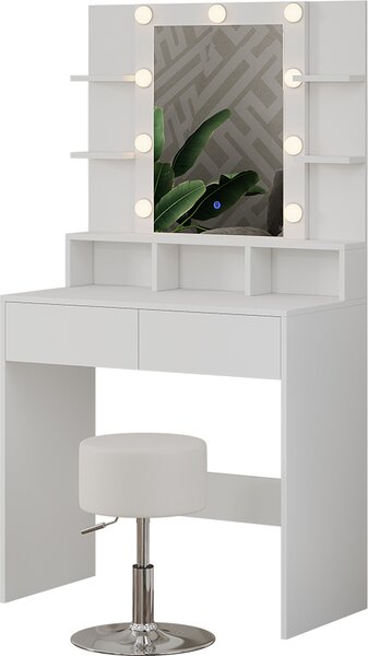 Toaletní stolek Vicco Taylor Bílá 80 cm s LED osvětlením a taburetem, Model 41305