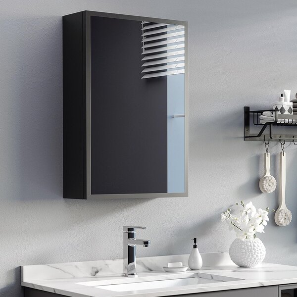 Fortuna Lai Zrcadlová skříňka Moderní závěsná skříňka se zrcadlem 3 vrstvy Černá 40x15x60 cm pro koupelny a úsporu místa