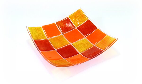 BDK-GLASS Skleněná mísa KARO 20x20cm - červeno-oranžová