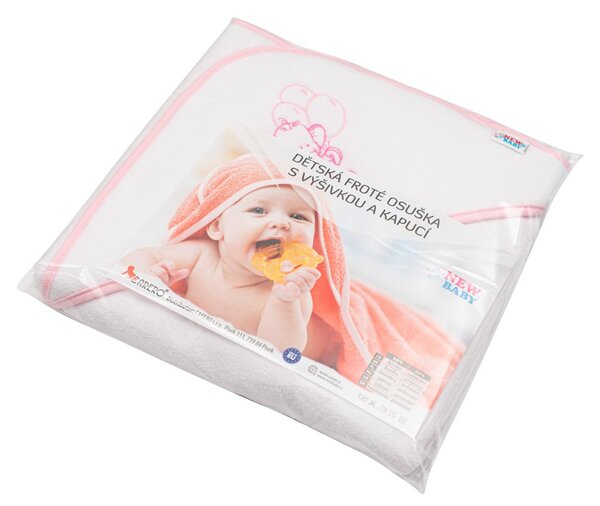 Dětská froté osuška s výšivkou a kapucí New Baby 80x80 bílá sloník
