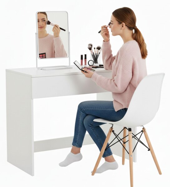 Toaletní stolek bílý 75 cm se zásuvkou - moderní kosmetický stolek - kompaktní - prostorný