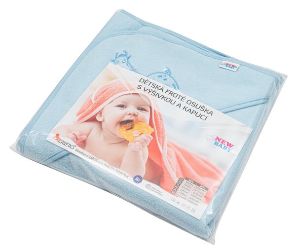Dětská froté osuška s výšivkou a kapucí New Baby 80x80 modrá žirafka
