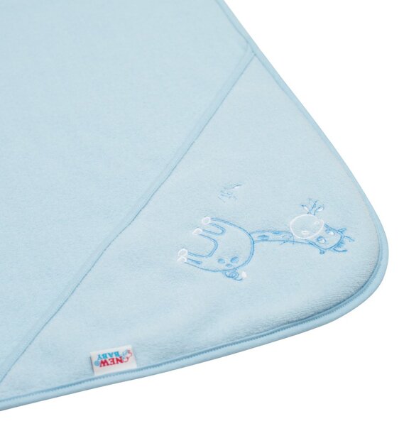 Dětská froté osuška s výšivkou a kapucí New Baby 80x80 modrá žirafka