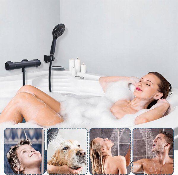 Sprchový set nástěnná baterie Urban černá matná sprchová hlavice Rea