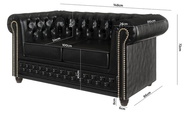 Černá pohovka z imitace kůže 148 cm York – Ropez