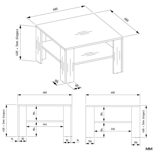 TP Living Konferenční stolek Square 68 cm bílý