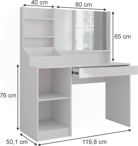 Toaletní stolek Vicco Sherry Bílá/bílý vysoký lesk 119.8 cm 3 díly, Model 57586