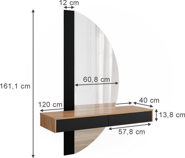 Toaletní stolek Vicco Melisa Černá 120 cm se 2 zásuvkami, Model 47688