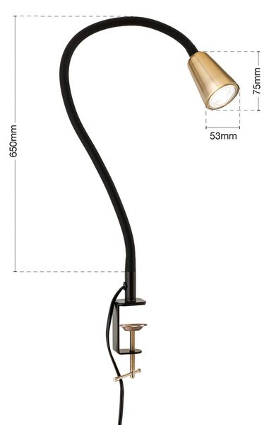 ORION Stolní lampa Dotty, mosazná, výška 65 cm, svorkový držák, GU10, Mosaz / zlato, Obývací pokoj / jídelna, kov, Moderní