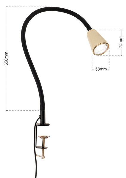 ORION Stolní lampa Dotty, khaki, výška 65 cm, svěrka, GU10, Krémová / jantar, Obývací pokoj / jídelna, kov, Moderní
