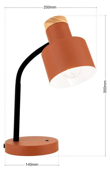 ORION Stolní lampa Gili, korálově červená, ocel, výška 35 cm, E27, Červená, Obývací pokoj / jídelna, kov, Moderní