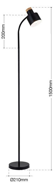 ORION Stojací lampa Gili, černá matná, ocel, výška 150 cm, E27, Černá, Obývací pokoj / jídelna, kov, Moderní, Lampička na čtení