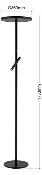 ORION LED stojací lampa Teide, černá, kov, na čtení, stmívač, stmívatelný, Černá, Obývací pokoj / jídelna, Hliník, Moderní