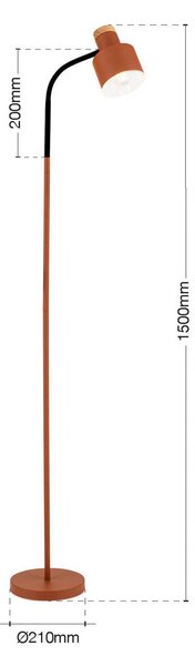 ORION Stojací lampa Gili, ocel, korálově červená, výška 150 cm, E27, Červená, Obývací pokoj / jídelna, kov, Moderní, Lampička na čtení