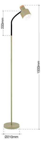 ORION Stojací lampa Gili, ocel, světle zelená, výška 150 cm, E27, Zelená, Obývací pokoj / jídelna, kov, Moderní, Lampička na čtení