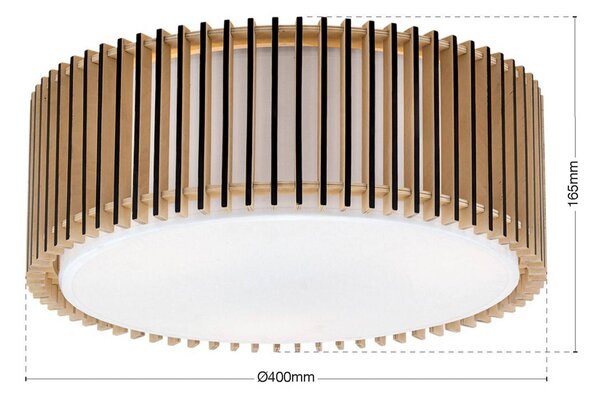 ORION Stropní světlo Tarta, Ø 40 cm, dřevo, textilní difuzor, 3 x E27, stmívatelný, Světlé dřevo, Obývací pokoj / jídelna, Dřevo